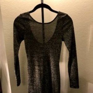 H & M Long Sleeve Black and Silver Shimmer Dress